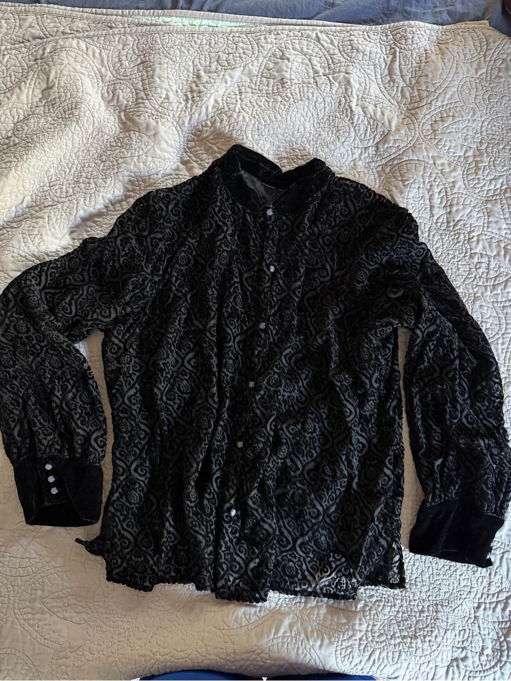 Black Velvet Burnout Button-Up Shirt- no tags vintage